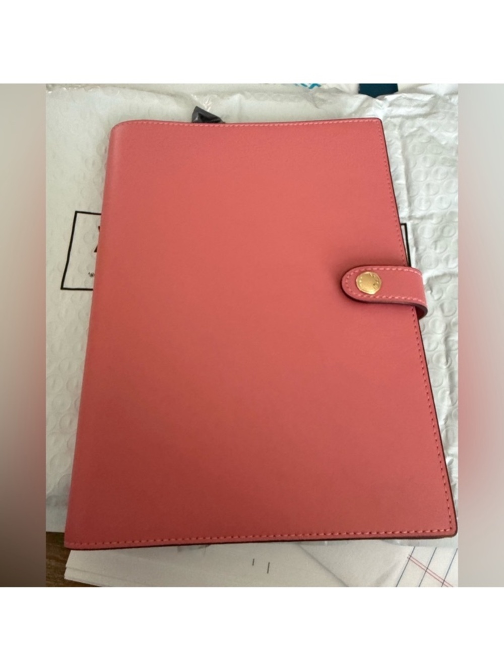 Coach Coral Leather Snap Portfolio with Gold Accent